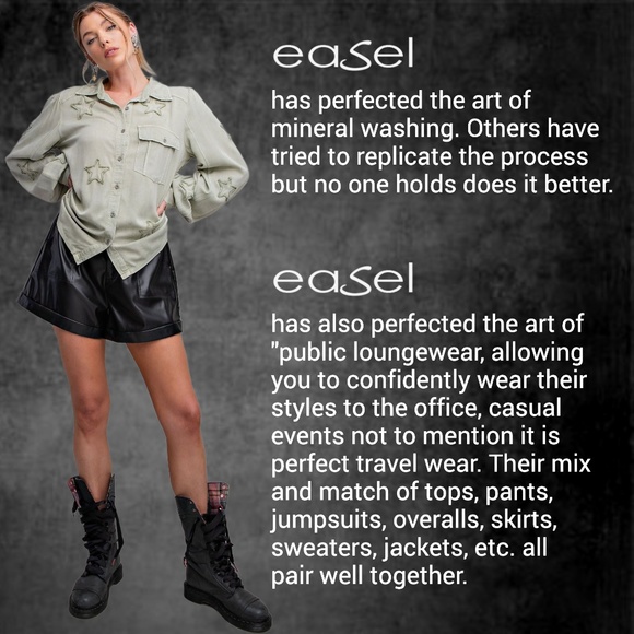 EASEL "STAR STRUCK" Super Soft Mineral Wash Lightweight Shirt, Embroidered Stars - Picture 6 of 16